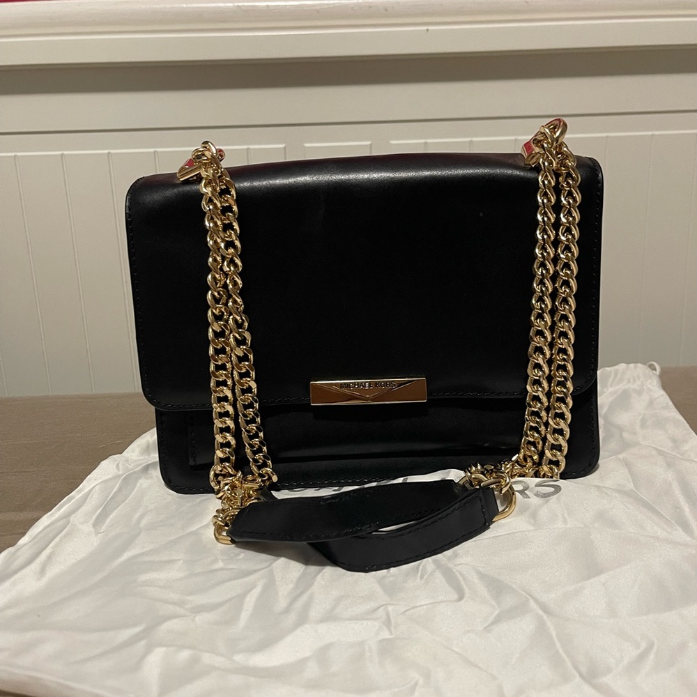 Michael Kors Black Leather Bag with Gold Chain